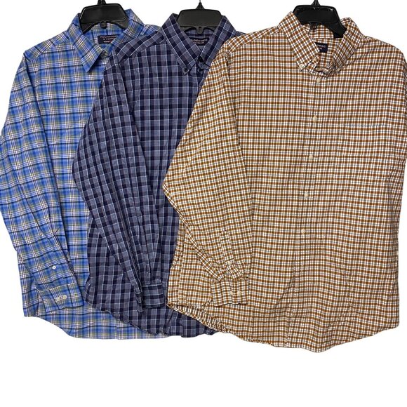 Roundtree & Yorke Mens Long Sleeve Button-Down Plaid Shirts 3 Pack L - Picture 3 of 11